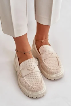 Damskie Ażurowe Półbuty Mokasyny Jasnobeżowe Tannes