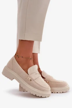 Damskie Ażurowe Półbuty Mokasyny Jasnobeżowe Tannes
