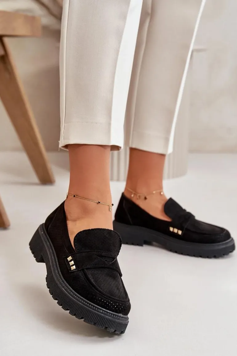 Damskie Ażurowe Półbuty Mokasyny Czarne Tannes