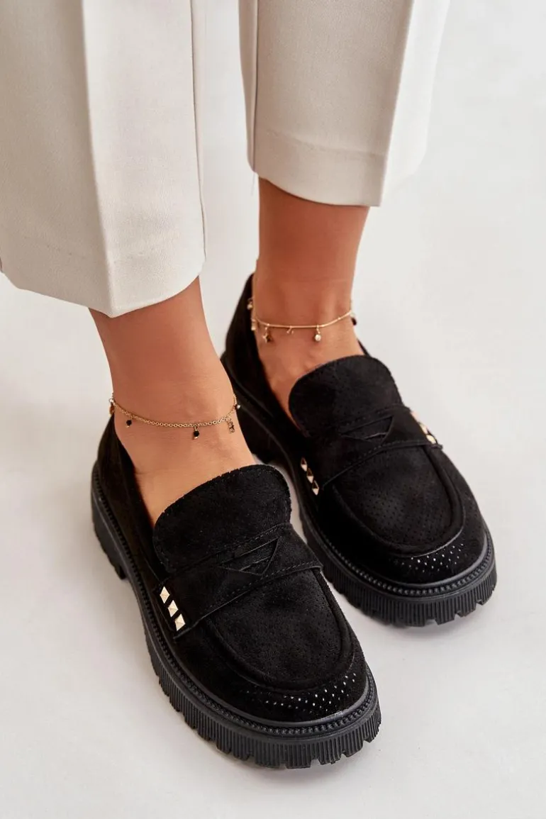 Damskie Ażurowe Półbuty Mokasyny Czarne Tannes