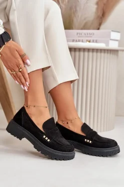 Damskie Ażurowe Półbuty Mokasyny Czarne Tannes