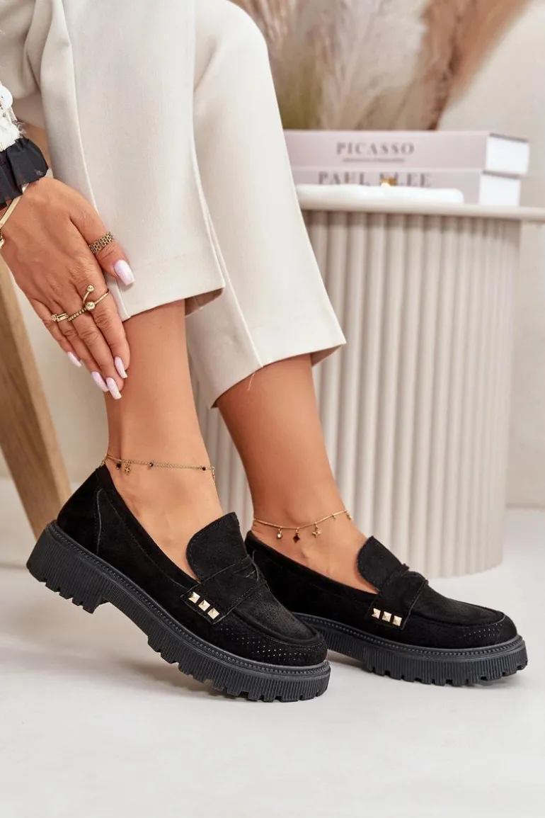 Damskie Ażurowe Półbuty Mokasyny Czarne Tannes