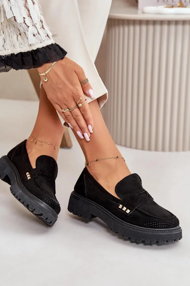 Damskie Ażurowe Półbuty Mokasyny Czarne Tannes
