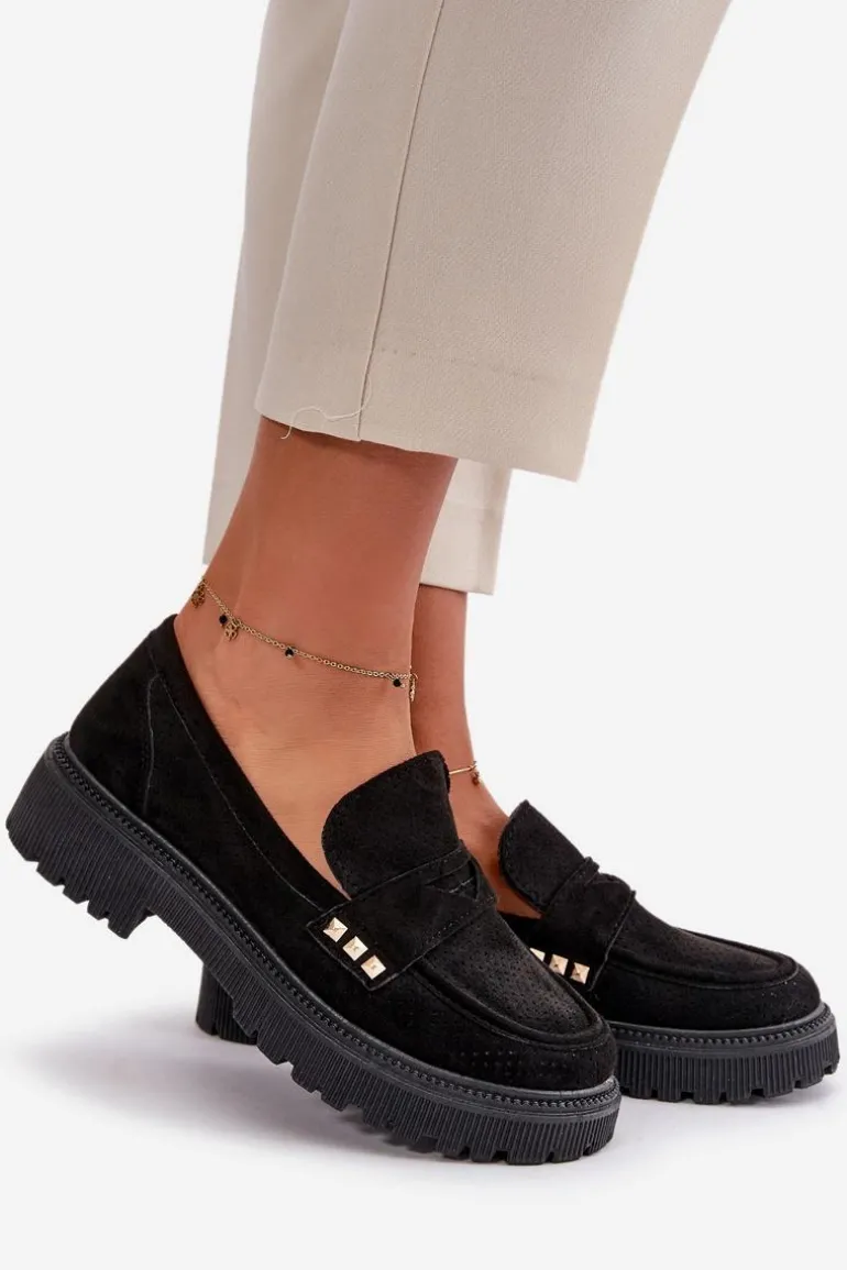 Damskie Ażurowe Półbuty Mokasyny Czarne Tannes