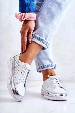 Damskie Ażurowe Półbuty Na Platformie Białe Deloren