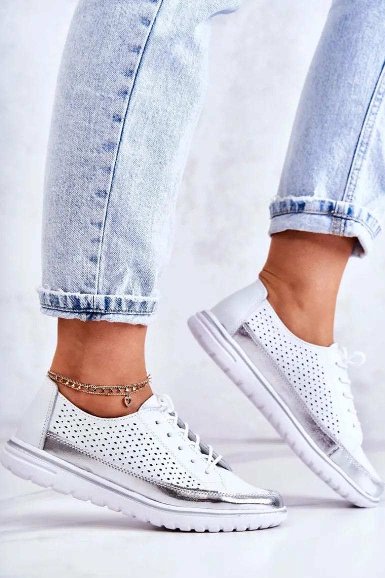 Damskie Ażurowe Półbuty Na Platformie Białe Deloren