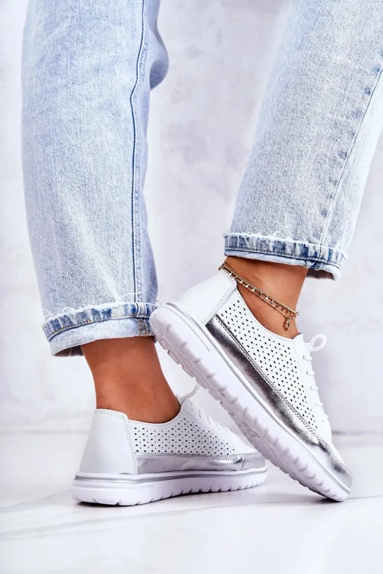 Damskie Ażurowe Półbuty Na Platformie Białe Deloren