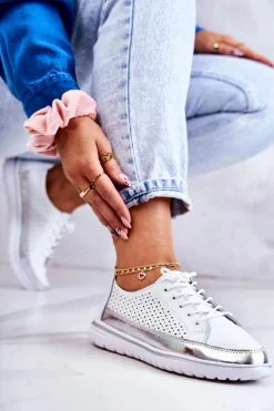 Damskie Ażurowe Półbuty Na Platformie Białe Deloren