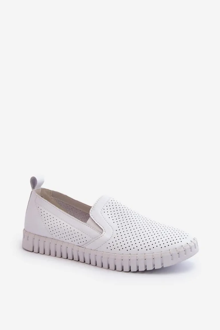 Damskie Ażurowe Półbuty Skórzane Wsuwane Białe Theophia