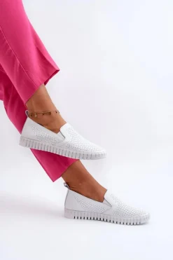 Damskie Ażurowe Półbuty Skórzane Wsuwane Białe Theophia