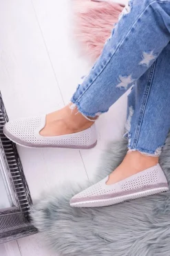 Damskie Ażurowe Szare Balerinki Eparo