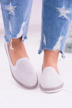 Damskie Ażurowe Szare Balerinki Eparo