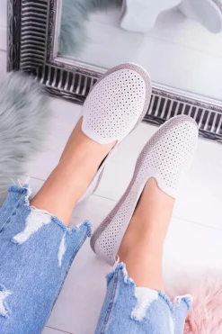 Damskie Ażurowe Szare Balerinki Eparo