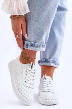 Damskie Ażurowe Sznurowane Trampki Białe Carinel
