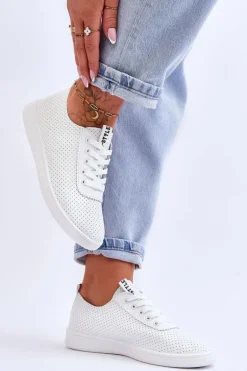 Damskie Ażurowe Sznurowane Trampki Białe Carinel