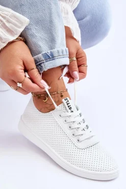 Damskie Ażurowe Sznurowane Trampki Białe Carinel