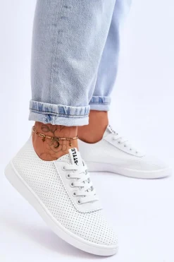 Damskie Ażurowe Sznurowane Trampki Białe Carinel