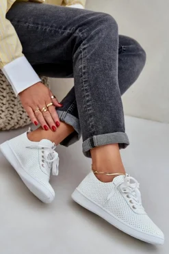 Damskie Ażurowe Sznurowane Trampki Jasnobeżowe Carinel