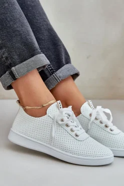 Damskie Ażurowe Sznurowane Trampki Jasnobeżowe Carinel