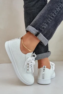 Damskie Ażurowe Sznurowane Trampki Jasnobeżowe Carinel