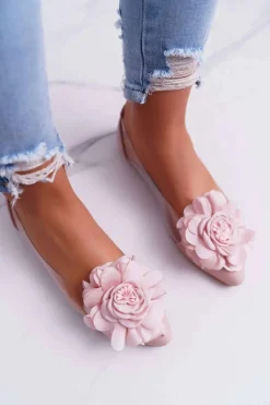 Damskie Balerinki Lu Boo Różowe Z Kwiatem Transparentne Dairin