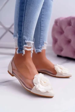 Damskie Balerinki Lu Boo Beżowe Z Kwiatem Transparentne Dairin