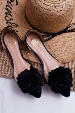 Damskie Balerinki Lu Boo Czarne Z Kwiatem Transparentne Dairin