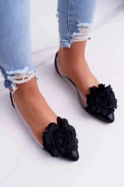 Damskie Balerinki Lu Boo Czarne Z Kwiatem Transparentne Dairin