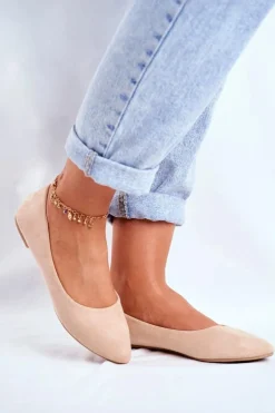 Damskie Balerinki Zamsz Beżowe Bueno