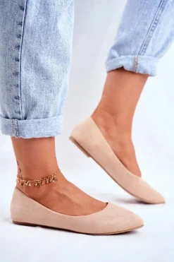 Damskie Balerinki Zamsz Beżowe Bueno