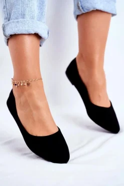 Damskie Balerinki Zamsz Czarne Bueno