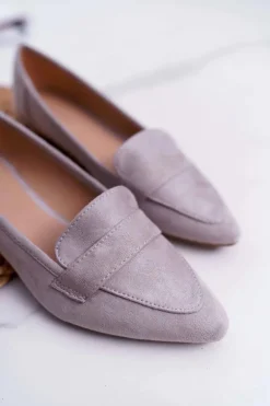 Damskie Balerinki Zamszowe Lordsy Szare Gretar