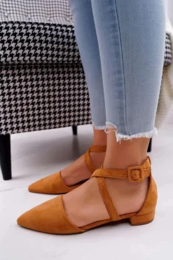 Damskie Balerinki Zamszowe w Szpic Camel Vontare