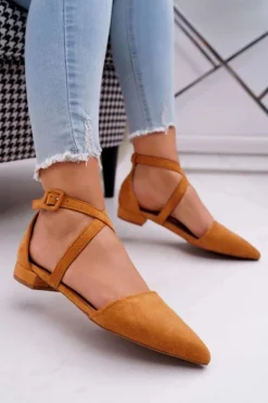 Damskie Balerinki Zamszowe w Szpic Camel Vontare