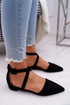 Damskie Balerinki Zamszowe w Szpic Czarne Vontare