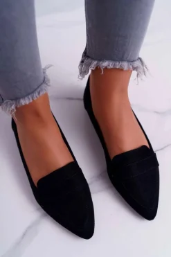 Damskie Balerinki Zamszowe Lordsy Czarne Gretar