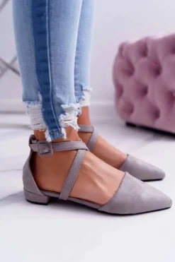 Damskie Baleriny Szare Zamszowe W Szpic Medena