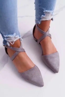 Damskie Baleriny Szare Zamszowe W Szpic Medena