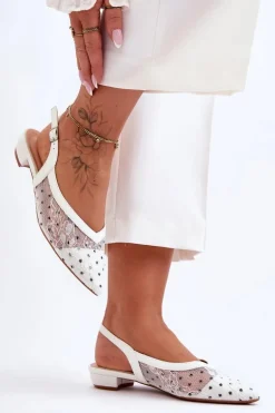 Damskie Baleriny W Kropki Białe Adore