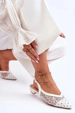 Damskie Baleriny W Kropki Białe Adore
