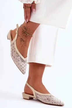 Damskie Baleriny W Kropki Beżowe Adore