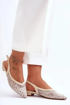 Damskie Baleriny W Kropki Beżowe Adore