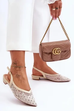 Damskie Baleriny W Kropki Beżowe Adore