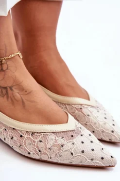 Damskie Baleriny W Kropki Beżowe Adore