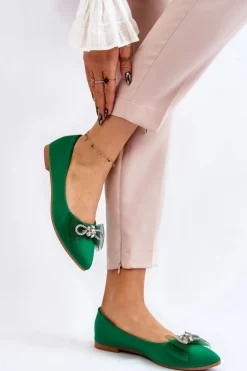 Damskie Baleriny W Szpic Z Ozdobną Kokardą Zielone Luminous