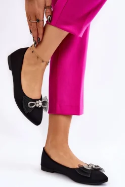 Damskie Baleriny W Szpic Z Ozdobną Kokardą Czarne Luminous