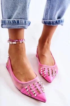 Damskie Baleriny Z Ćwiekami Różowe Kinley