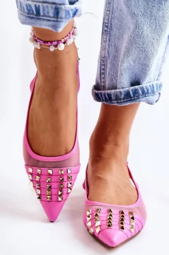 Damskie Baleriny Z Ćwiekami Różowe Kinley
