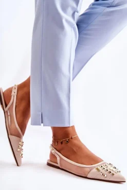 Damskie Baleriny Z Ćwiekami Beżowe Kinley