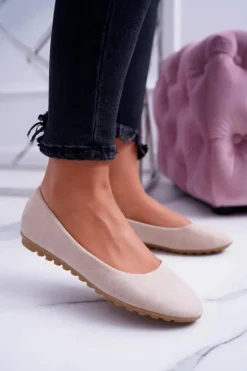 Damskie Beżowe Baleriny Zamsz Mickey